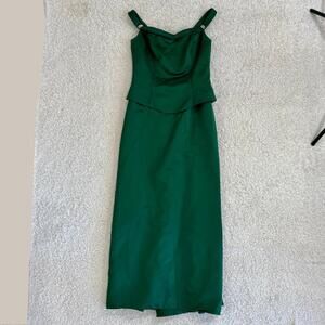 Jordan Women’s Elegant Green Satin Dress Gown with Embellished Straps -size 8